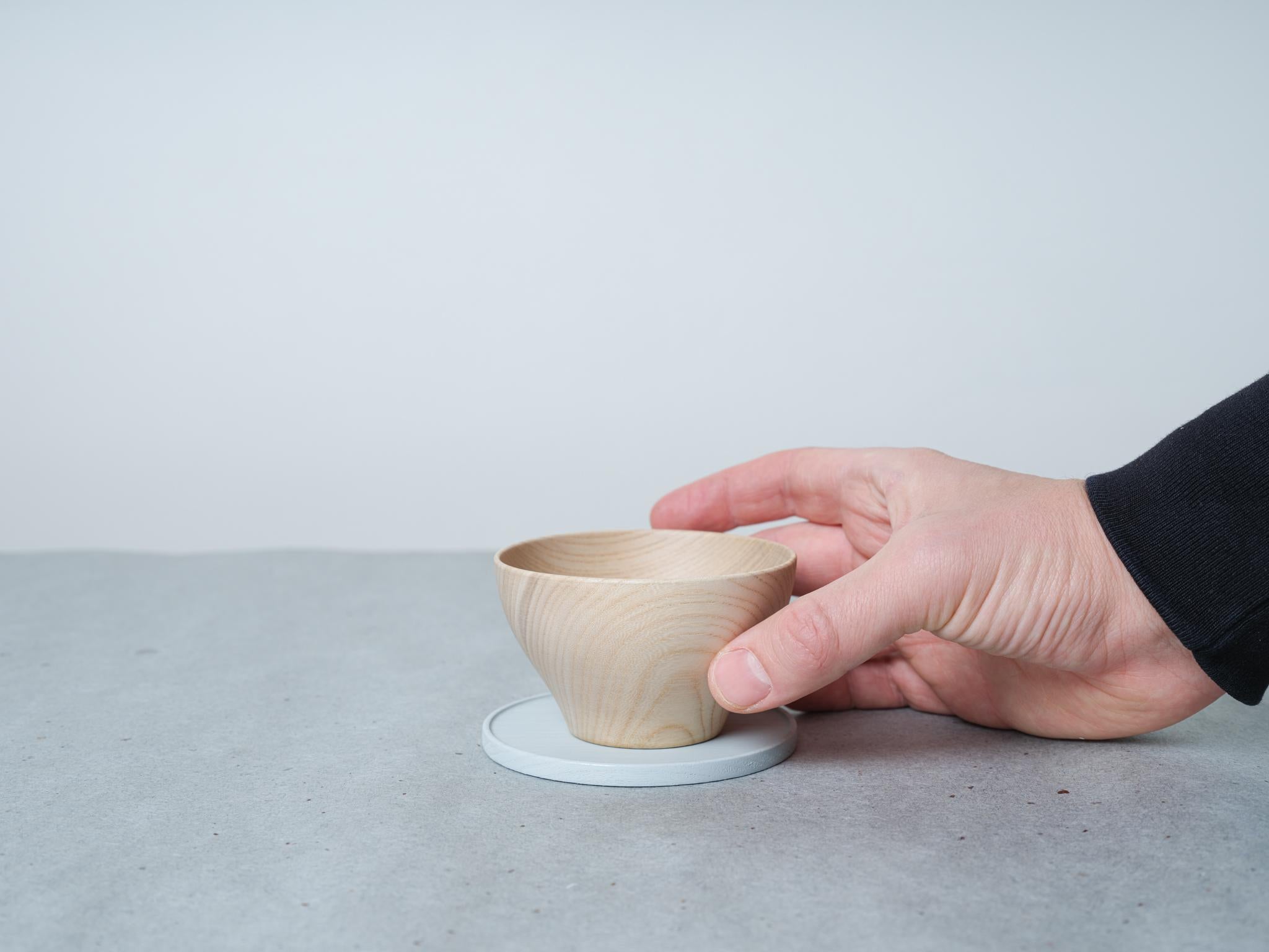 Wooden Cup w/ Saucer - Light Gray