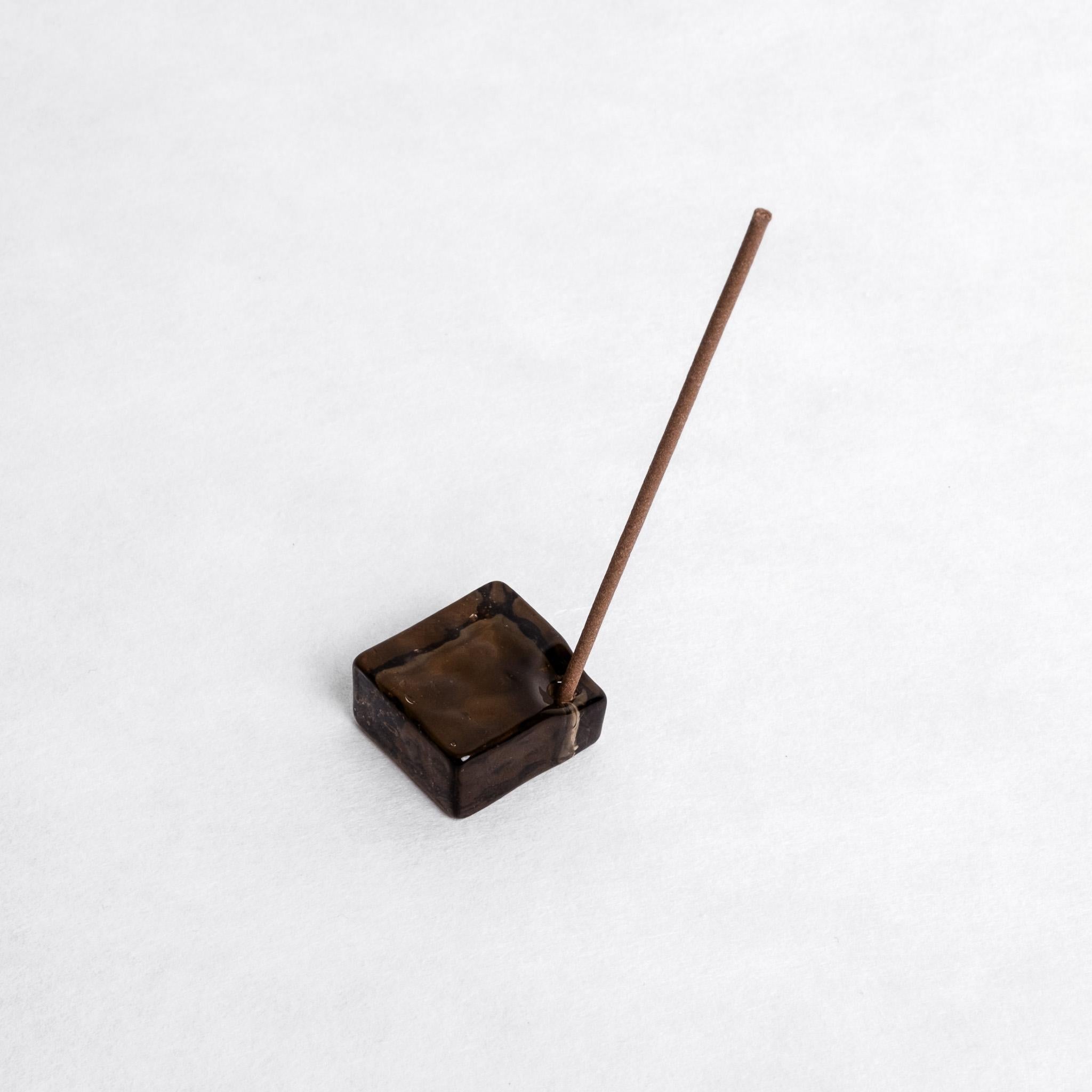 Square Glass Incense Holder - Black